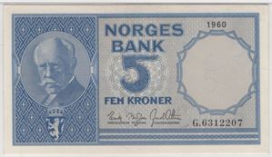 5 kroner 1960 G.6312207. Kv.0