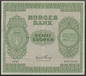 50 Kroner 1947 A.9714586 Kv 1+