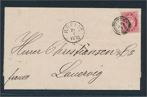 Nk 18 på pent brev ned nummerstempel "35" og sidestempel "BREVIG 21-1-73"  til Laurvig