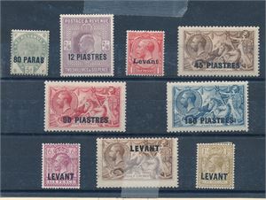 BRITISH LEVANT God samling på fortrykksark. Mange gode merker er med (£ over 1000)