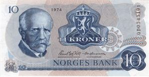 10 kroner 1974 QD erstatningsseddel. Kv.0