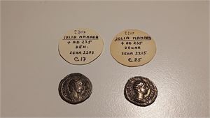 ROM JULIA MAMAEA, moder av  Severus Alexander. Augusta, 222-235 AD, två denarer i fin kvalitet! (Kv 1+)