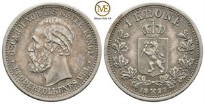 1 krone 1877 Oscar II. Kv.1+