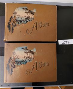 2 gamle kortalbum med masse kort fra tidlig 1900-tallet. Alle motiver, også stedskort inkl Sørlandet og resten av Norge og noen utenlandske. Baksider IKKE SJEKKET.
