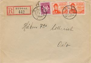 GUDDAL (Sogn og Fjordane), stemplet SA 12 6 47 (5 pkt) på rek.brev med NK 240 og 362 (x2), sendt til H7-lotteriets kontor.