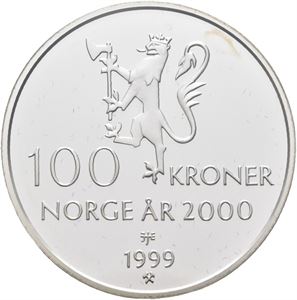 Sølv 100 kr 1999, Tusenårsmynten. Kvalitet proof i kapsel