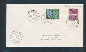 Filatelistisk brev med kph "M/B FARØY" sidestemplet "FARSUND 11-2-56" (Grad 5)