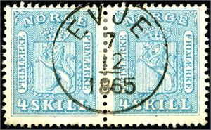 8. 4 skill i horisontalt par, pent stemplet "Evje 7.12.1865".