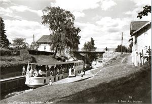 Postkort D/S Turisten. Strømsfoss sluser.
