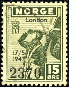 334. 15 øre London med overtrykk. Lettstemplet.