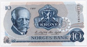 10 kroner 1981 HB erstatningsseddel. Kv.0