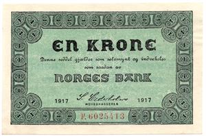 En krone 1917 F.6025413. Kv.0/01