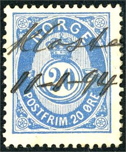 54 V. 20 øre 20 mm, anert med håndskrevet "Kloster 11-1-94".