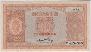 10 kroner 1952 V.4254505. Kv.0