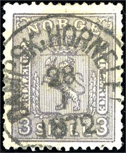 13 b. 3 skill 3, nær rettvendt fullstemplet "Dampsk:Hornelen 28.1.1872". Noen litt slitte tagger.