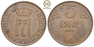 5 øre 1911 Haakon VII. Kv.01