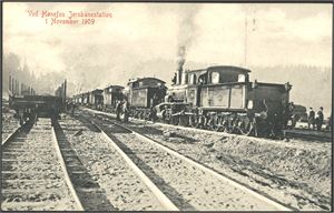 Ved Hønefos Jernbanestation 1 november 1909. Ikke sendt. K-2