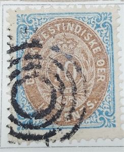 DANSKA VÄSTINDIEN F10 v 10 cents stpl  med omv ram, pos. 61 (F 6 000:-)