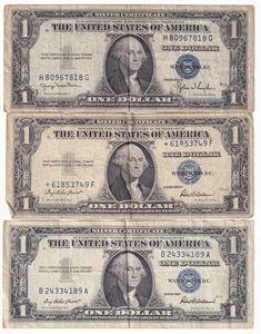 3 stk 1-dollar-sedlar