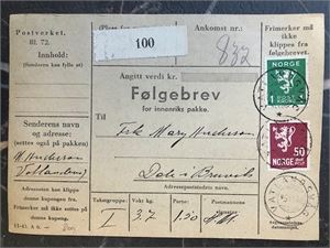 Følgebrev stmpl. Vatlandsvåg (Rogaland)