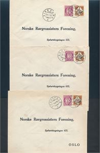 BUSKERUD 3 brev stemplet i 1933 "PRESTFOSS", "SKOTSELV" og "VIKERSUND". Brukt som svarkonvolutter, derfor vertikal brett