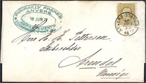 25 c oliven on a complete letter, cancelled "Anvers (station) 18 Juin 1877" and sent to Artendal, Norway.