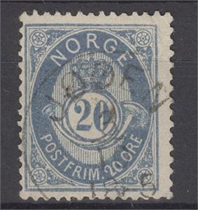 NK 40 Iia 20ø uskravert med liggende VM, pent st. JØØEN (NT,7pkt)