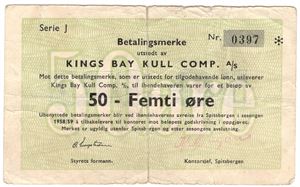 50 øre Kings Bay Kull Komp. a/s. 1958/59. RRR-Seddel. Kv.1-