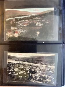 Lot over 60 småformat postkort i album samt "noe annet ".  Noen Drammenskort, samt noen skipskort, Brev st. Felktpost IFOR mm