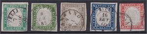 Sardinia Mi 10a, 10c, 11b, 12, 13b Stemplet med synlig dato 1860.1861