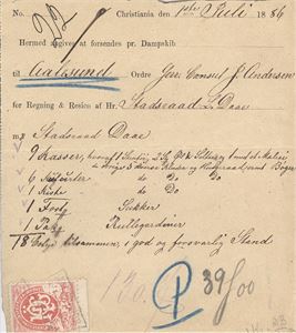 Aalesund Aalesund bypost nr 6 , 3 øre på følgebrev stemplet 6-VII-188x, sendt fra Christiania og brakt ut lokalt i Aalesund by.  Attest fra NF