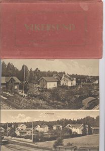Vikersund.  Rød mappe med 10 "Kort" fra Vikersund.  (Uten postkortbakside)  Utgitt av Vikersund bokhandel