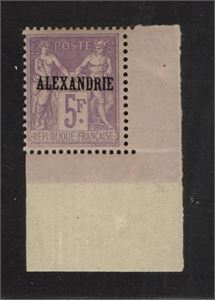 FRANSKA KOLONIER, ALEXANDRIE 1899. Yv 18*, 5 fr violett, fräscht marginalex. (Yv € 160)