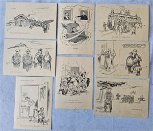 Kunstnarkort - 8 stk. Willy Bahr med krigshumor i originalmappe
