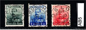 Nk 213-15 o. 1, 1,50 og 2kroner Haakon, alle fullstemplet. Spesielt pent "TRONDHEIM 8-6-40" på 1,50