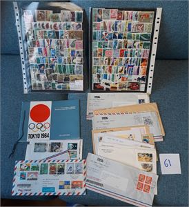 JAPAN xx masse postfriske merker på 3 plansjesider + noen brev og folder OL 1964
