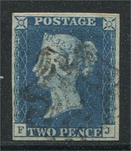 1840 2 pence blue full margins