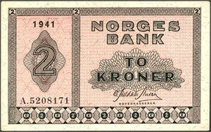 2 kroner 1941, serie A.5208171. 01