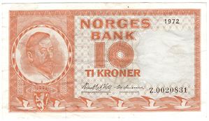 10 kroner 1972 Z.0020831 erstatningsseddel. Kv.1