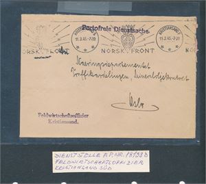 FELTPOST Dienststelle 18133D. Brev stemplet "KRISTIANSAND S 11.3.45. -7-20"