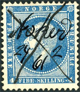 4. 4 skilling Oscar, anert med håndskrevet navn "Asker 24/2 61" (AK) samt blekkryss.