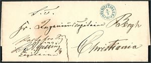 Komplett brev, sendt portofritt, stemplet "Constitutionen 9.5.1857" og sendt til Christiania.