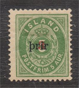 ISLAND F35*, röd "3" prir större styl. Fräscht märke signerat Strandell, skriftligt intyg medföljer. (F 8 000:-)