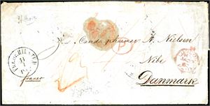 A complete letter from St. Croix to Nibe, Denmark, with "Frederiksted 14.1.1862" cds on front together with "St-Thomas" and "London paid Ja 29 62". Nine postmarks at reverse. The letter with some minor remarks.