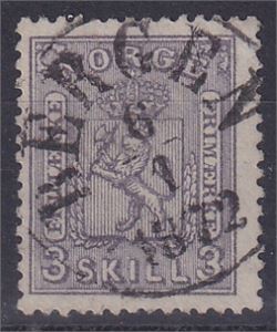 NK 13 B, 3 skill. Fullstemplet Bergen 6-I-1872   Pent merke