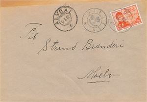 Kronet Posthorn GJELTEN (HE / 4). Pene avtrykk på brev til Moelv sidestemplet Alvdal 5-5-47 frankert med NK 362.