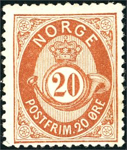 27. 20 øre skravert Posthorn. (3.300,-).