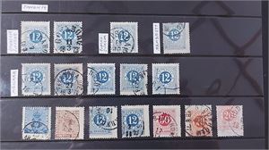 SVERIGE album med diverse avarter, vm-varianter, enheter, skyddsperforeringar och udda stämplar.