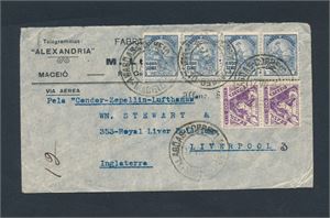 MOTIV: ZEPPELIN BRASIL Brev stemplet "MACEIÓ 17 VII 36" til Liverpool