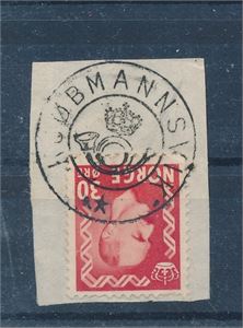 Nk 396 o. 30øre Haakon på lite klipp stemplet kph "KJØBMANNSVIK". (AA, grad 10)